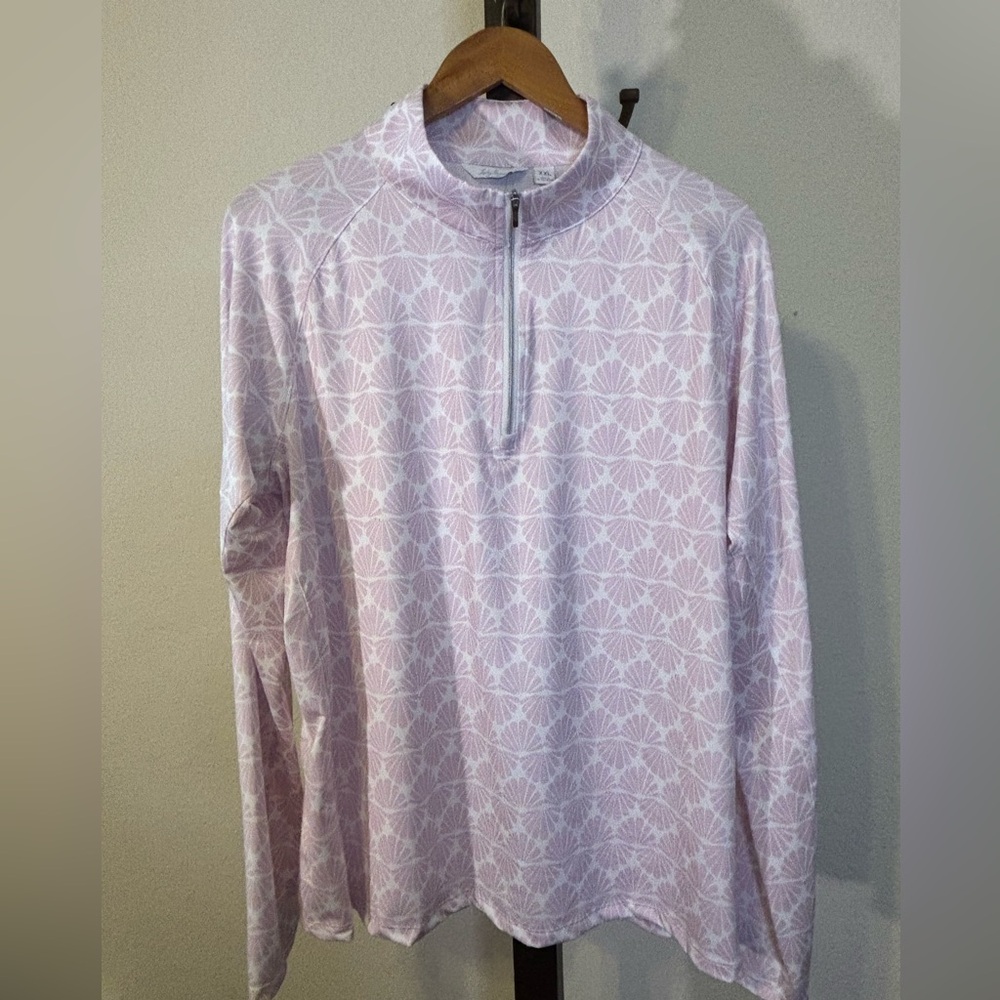 Lady Hagen Pink and White Patterned Quarter-Zip Top Moisture Wicking